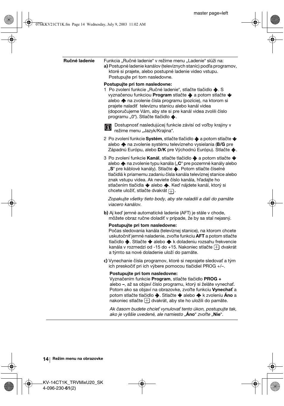 Sony KV-21CT1K User Manual | Page 122 / 128