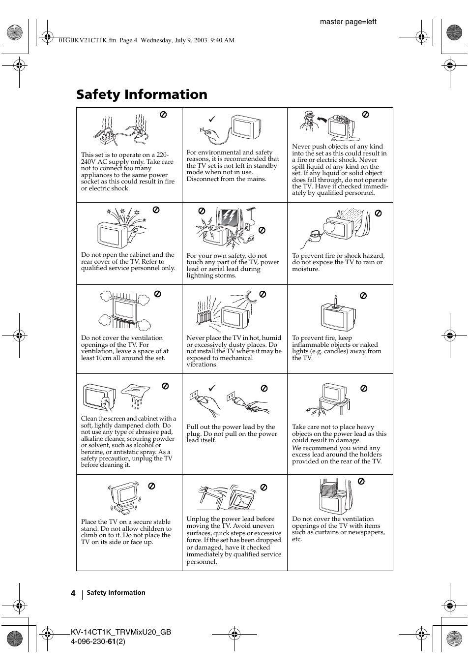 Safety information | Sony KV-21CT1K User Manual | Page 4 / 128