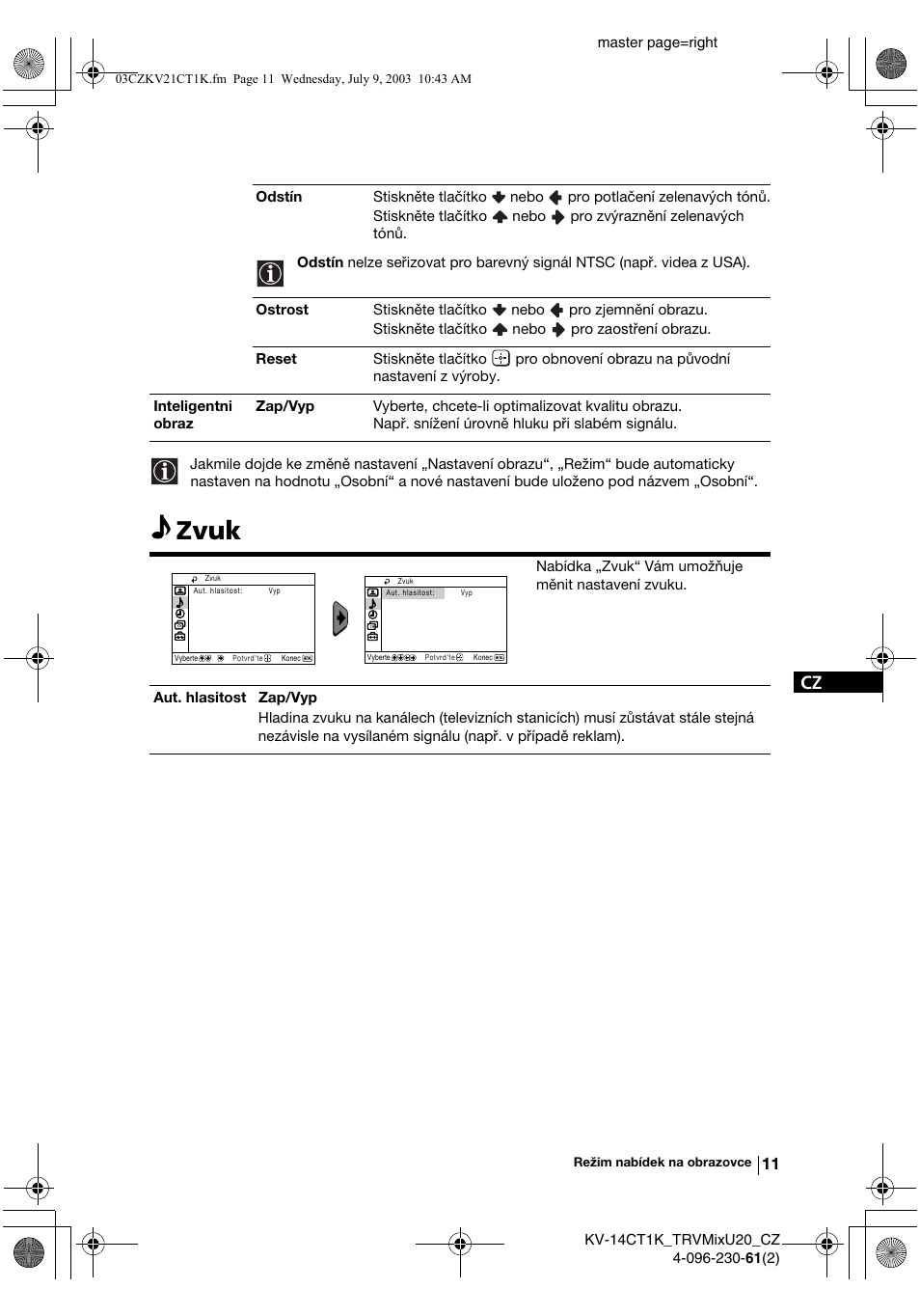 Zvuk | Sony KV-21CT1K User Manual | Page 47 / 128