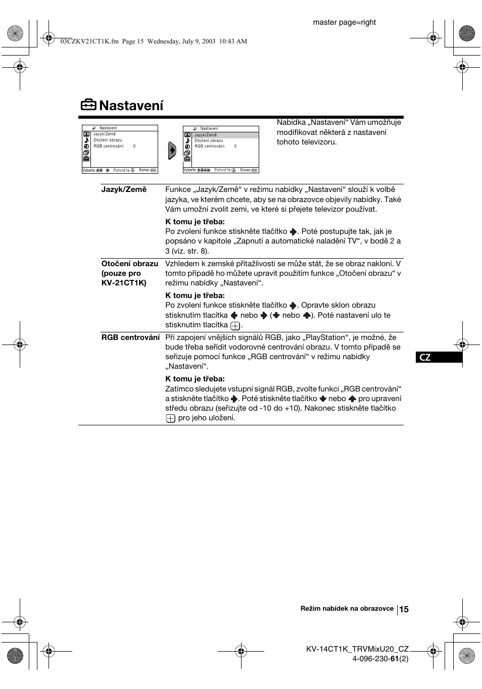 Nastavení | Sony KV-21CT1K User Manual | Page 51 / 128