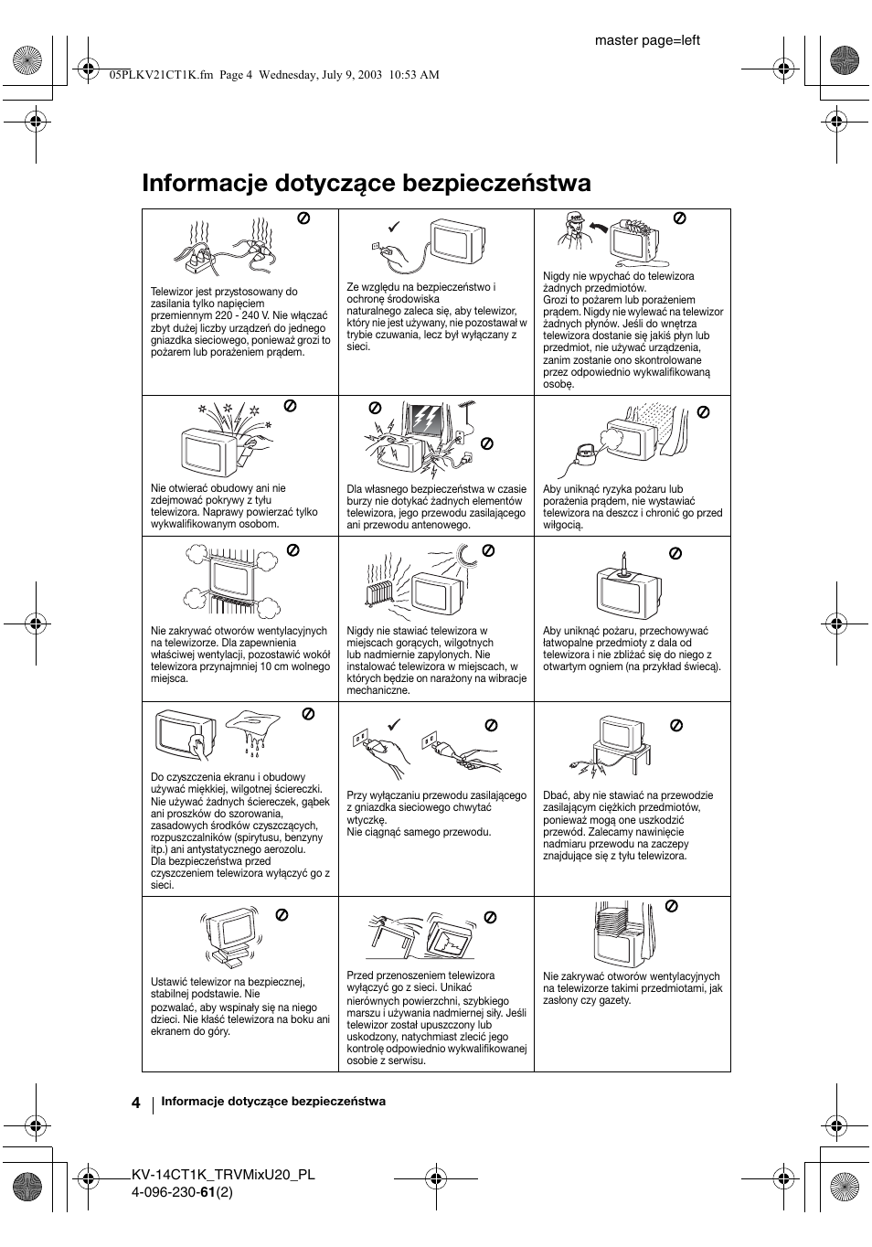 Informacje dotyczące bezpieczeństwa | Sony KV-21CT1K User Manual | Page 76 / 128