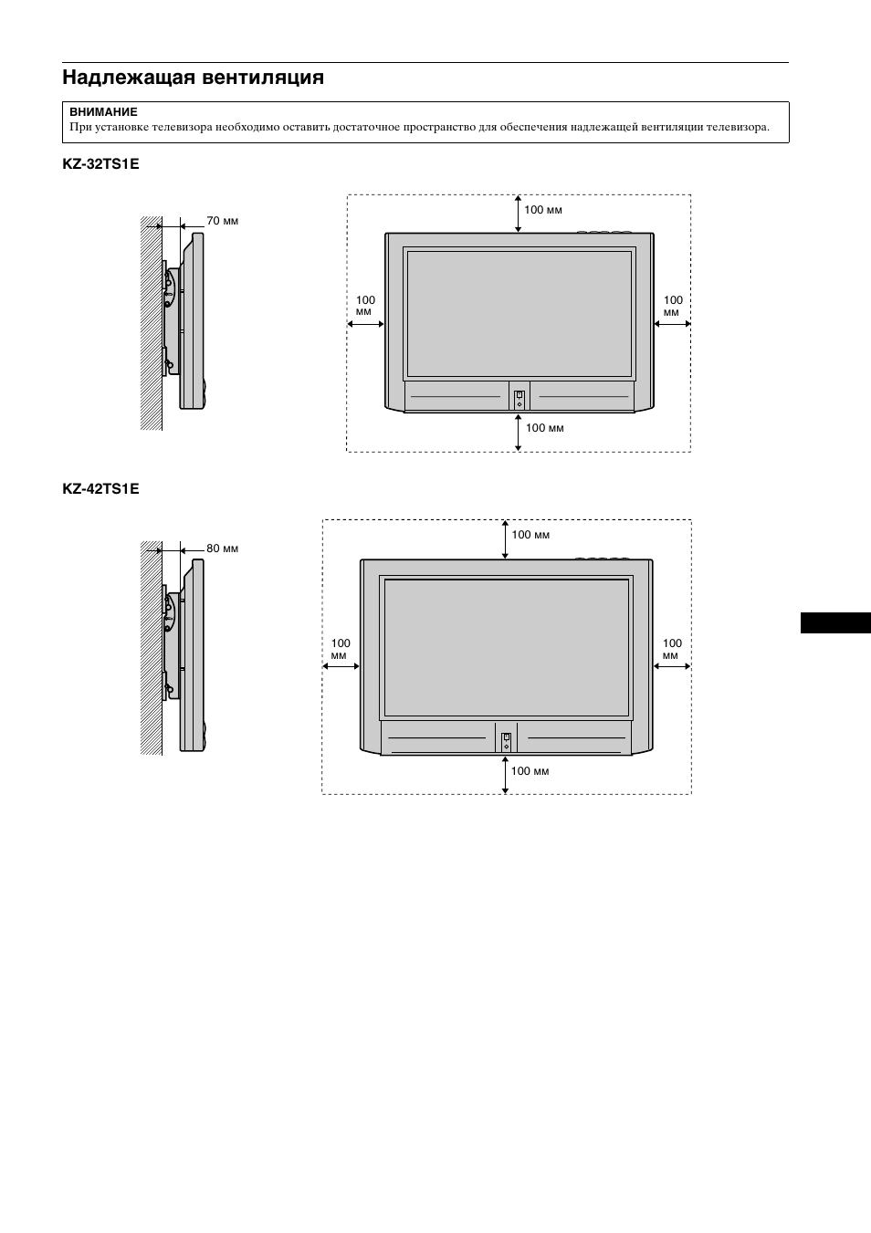 Надлежащаш вентилшциш, Надлежащая вентиляция | Sony SU-WTS1 User Manual | Page 65 / 68