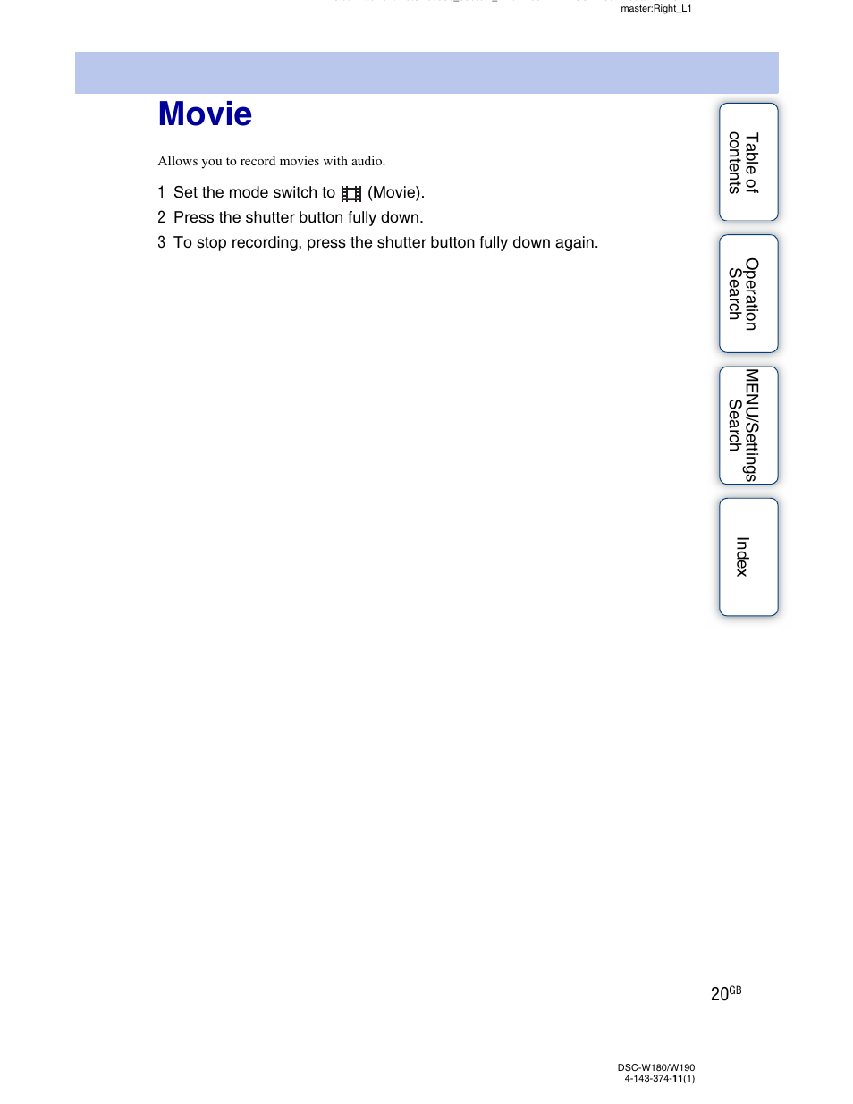 Movie | Sony Cyber-shot 4-143-374-11(1) User Manual | Page 20 / 104