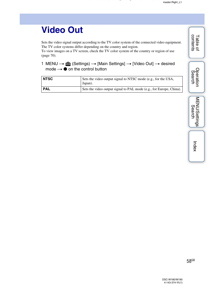 Video out | Sony Cyber-shot 4-143-374-11(1) User Manual | Page 58 / 104