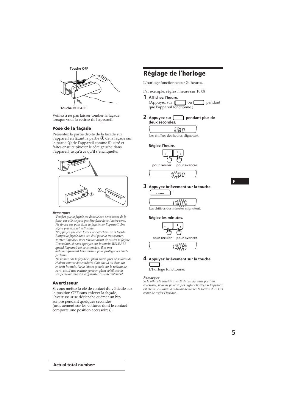 Réglage de l’horloge | Sony CDX-3002 User Manual | Page 19 / 60