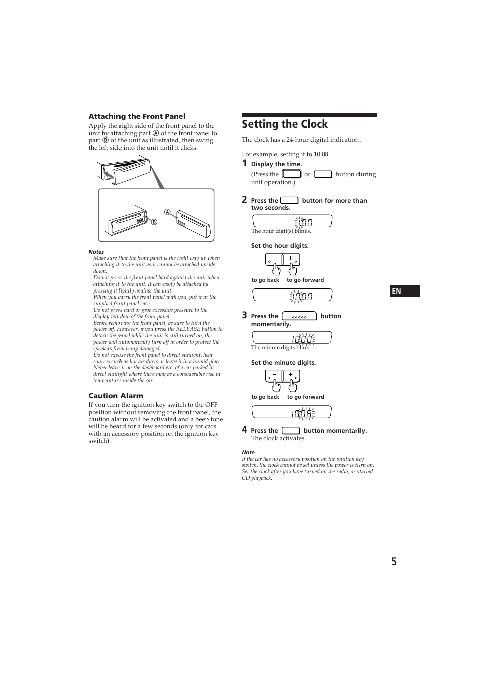 Setting the clock | Sony CDX-3002 User Manual | Page 5 / 60