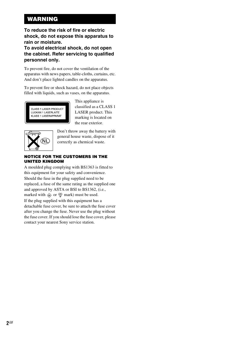 Warning | Sony SCD-XE597 User Manual | Page 2 / 96