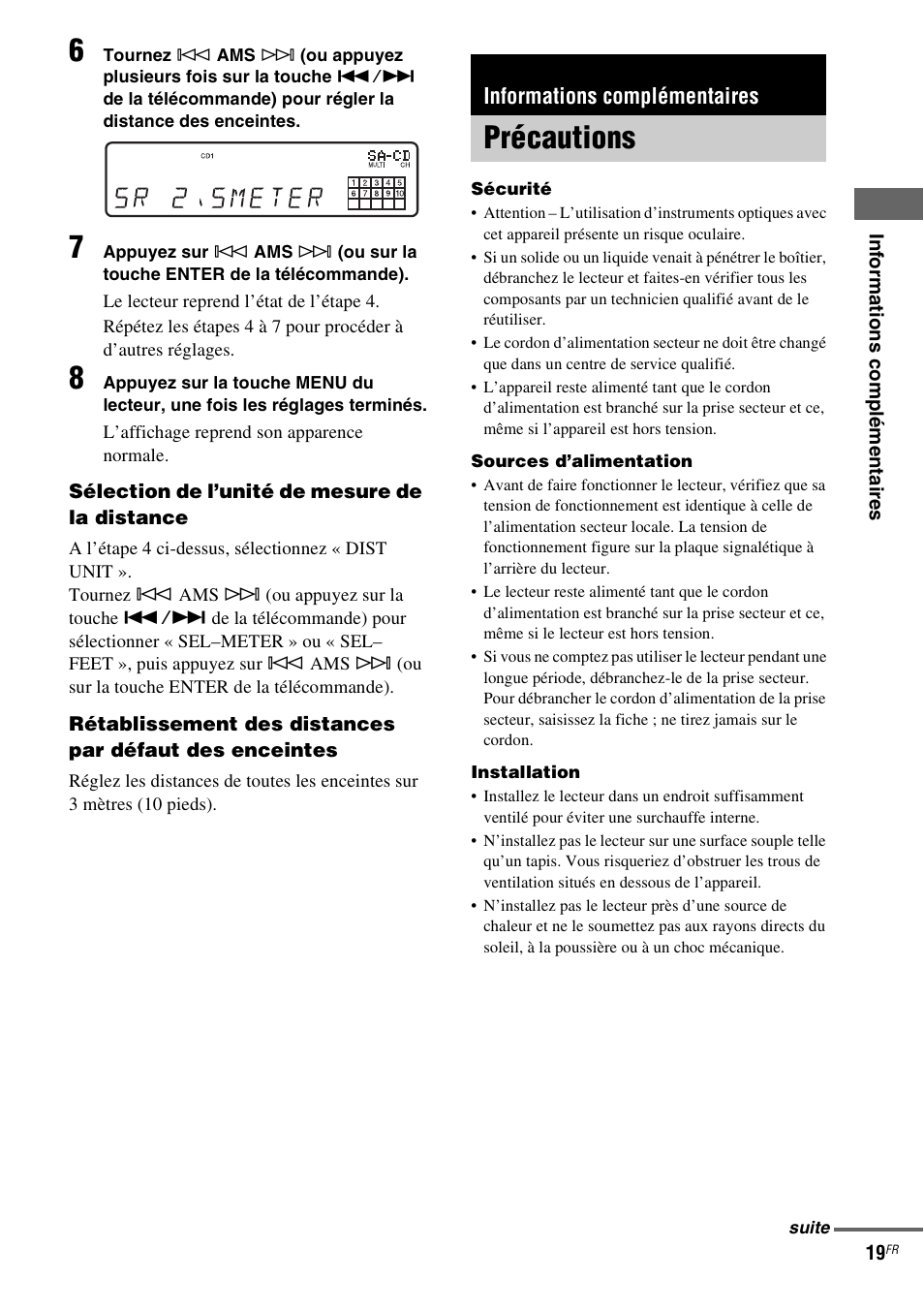 Informations complémentaires, Précautions | Sony SCD-XE597 User Manual | Page 43 / 96