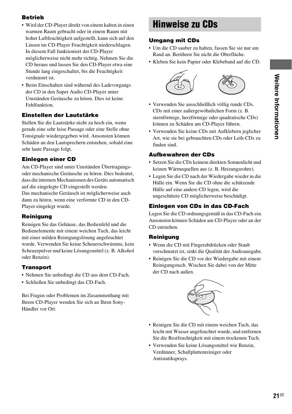 Hinweise zu cds | Sony SCD-XE597 User Manual | Page 69 / 96