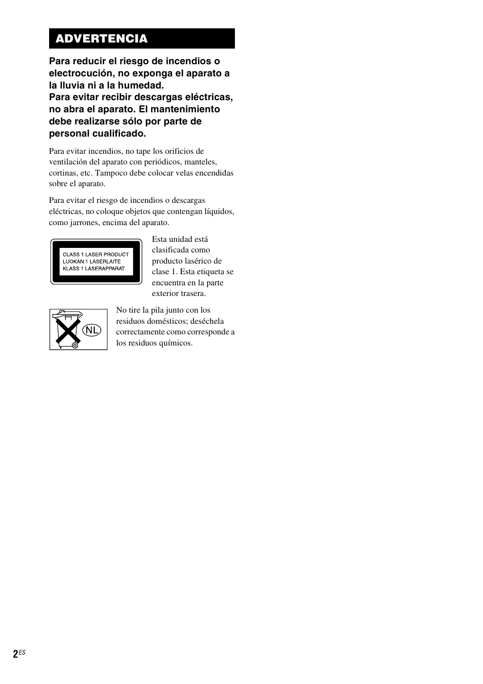 Advertencia | Sony SCD-XE597 User Manual | Page 74 / 96