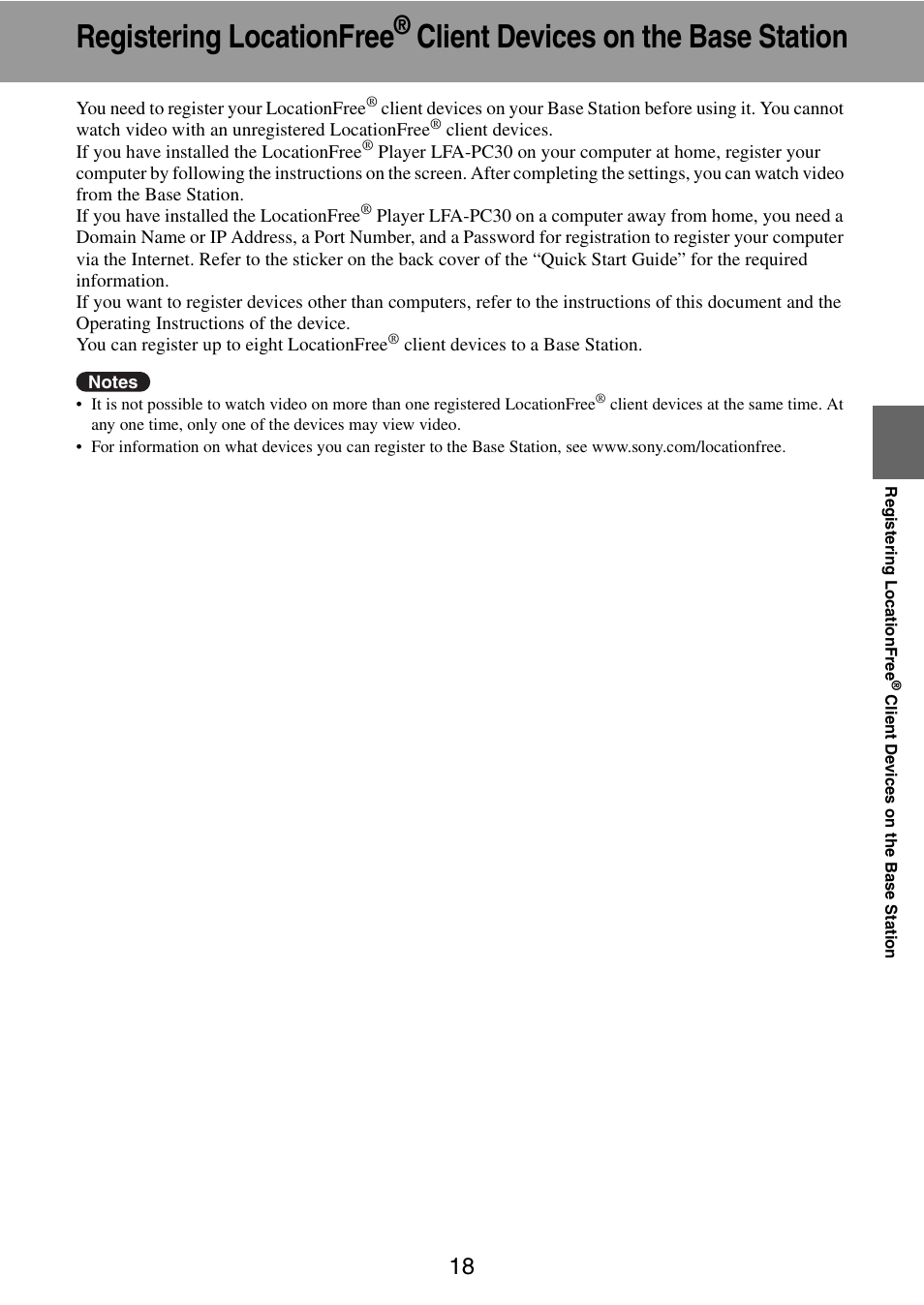 Registering locationfree, Client devices on the base station | Sony LF-V30 User Manual | Page 18 / 42