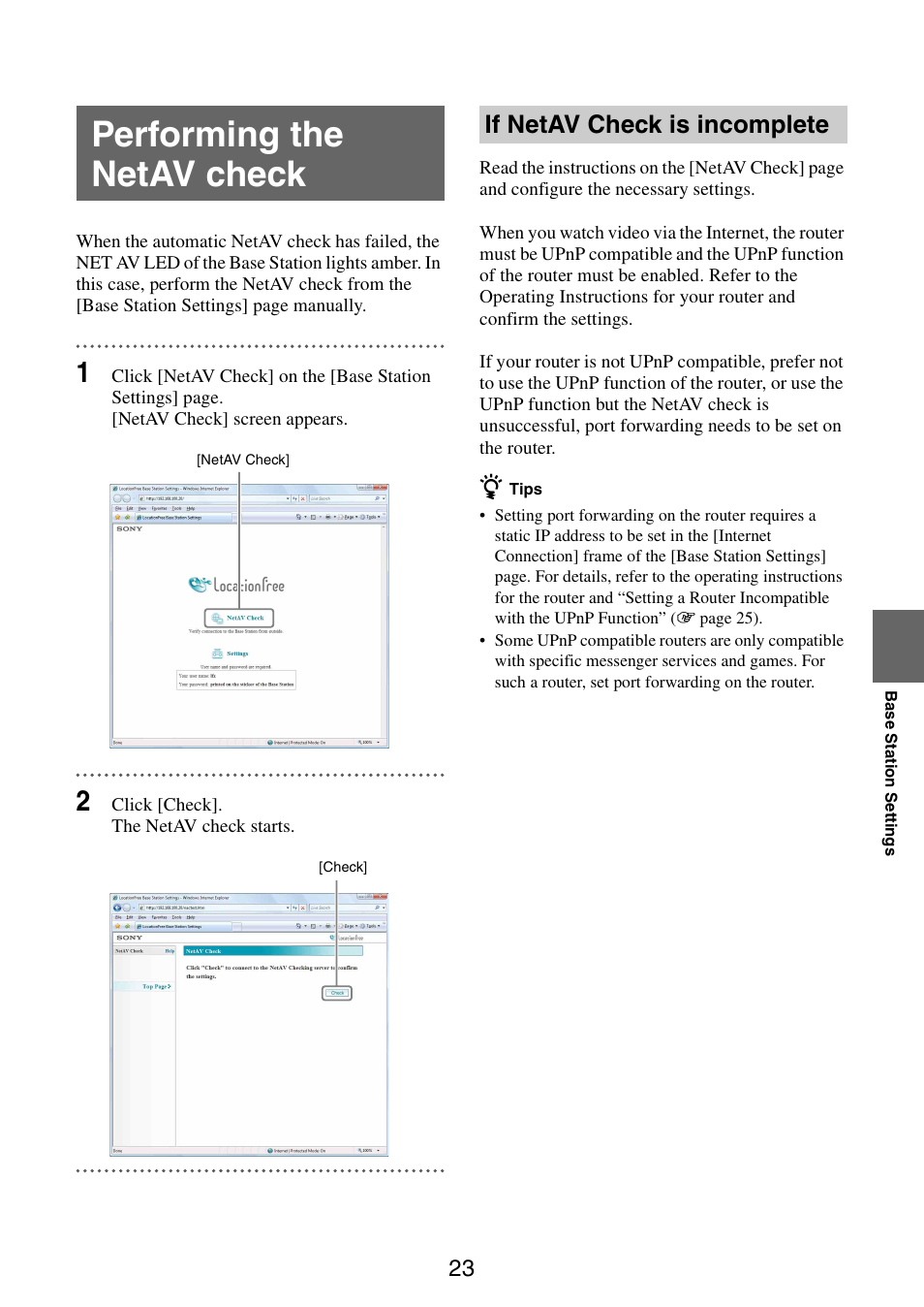 Performing the netav check, If netav check is incomplete | Sony LF-V30 User Manual | Page 23 / 42