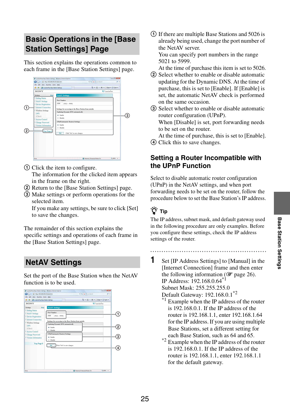 Netav settings | Sony LF-V30 User Manual | Page 25 / 42