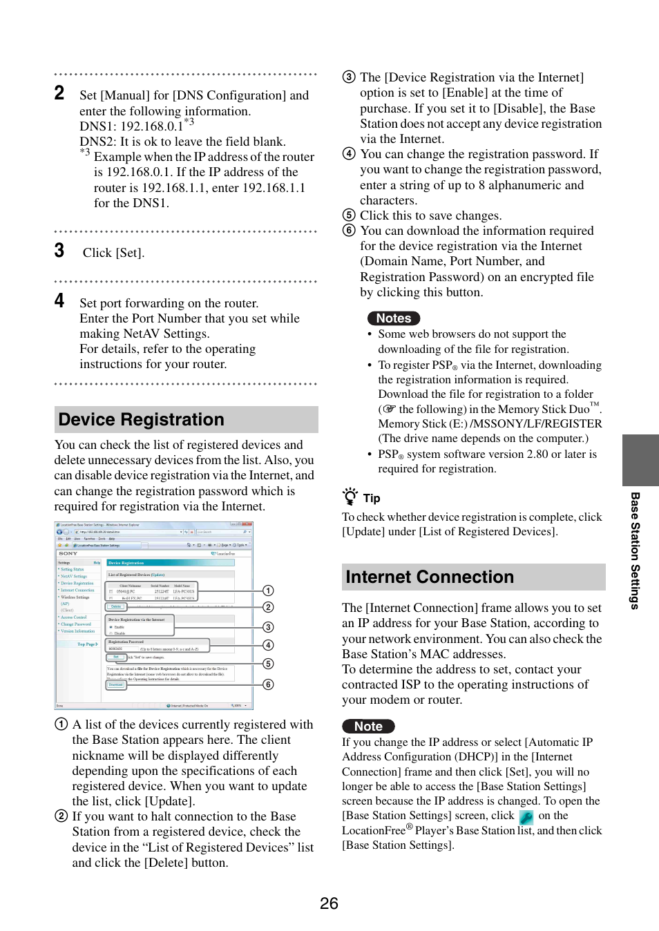 Device registration, Internet connection | Sony LF-V30 User Manual | Page 26 / 42