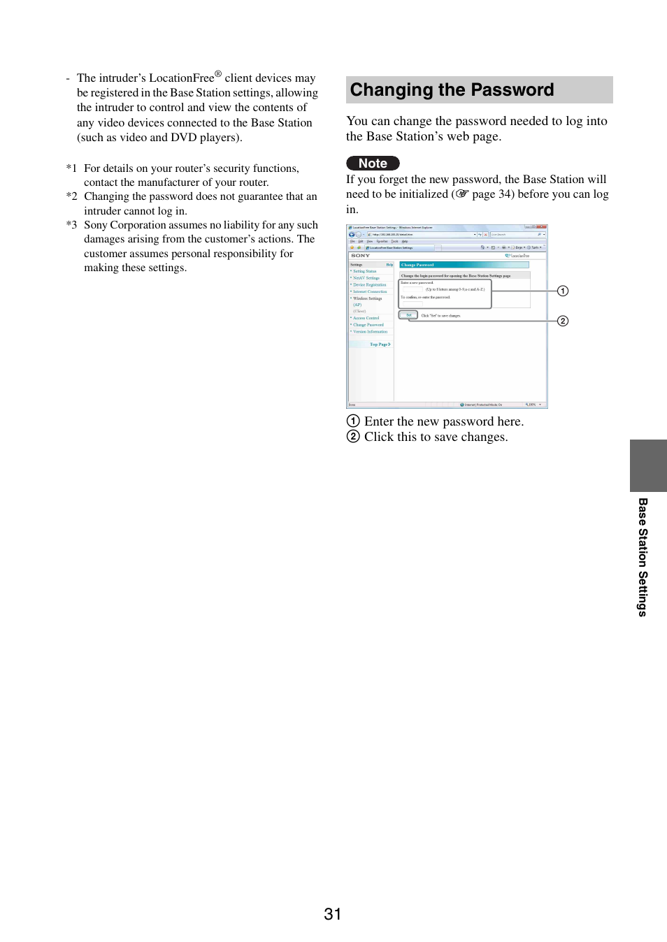 Changing the password | Sony LF-V30 User Manual | Page 31 / 42