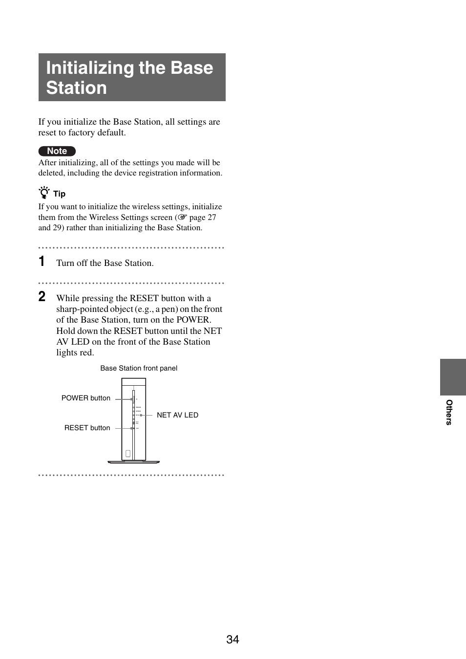 Initializing the base station | Sony LF-V30 User Manual | Page 34 / 42
