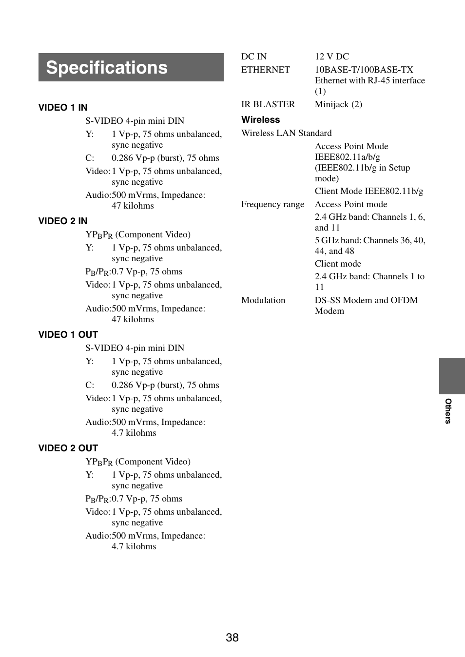 Specifications | Sony LF-V30 User Manual | Page 38 / 42