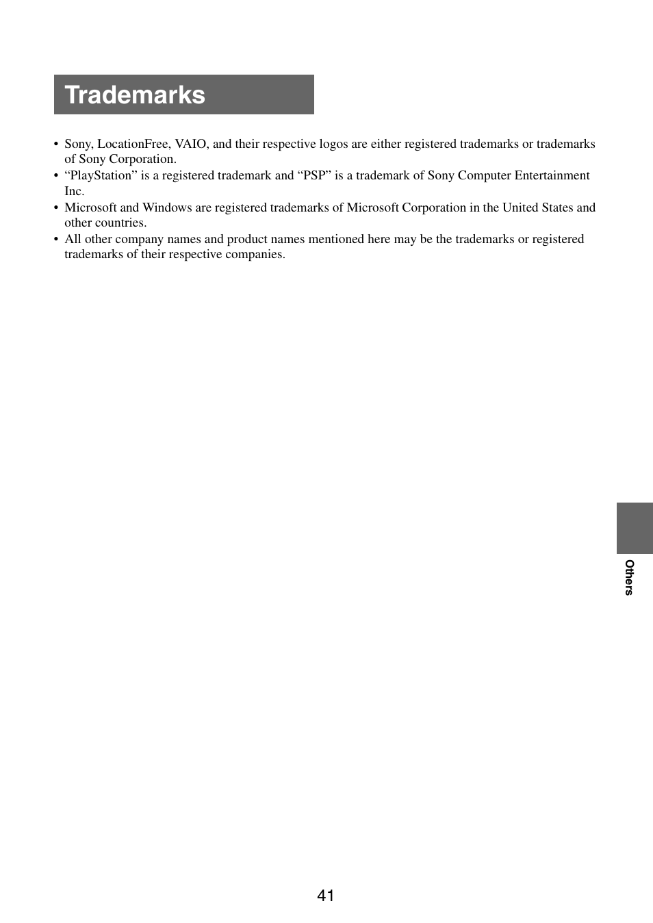 Trademarks | Sony LF-V30 User Manual | Page 41 / 42