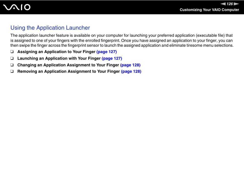 Using the application launcher | Sony VGN-SZ200 User Manual | Page 126 / 224