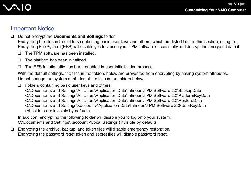 Important notice | Sony VGN-SZ200 User Manual | Page 131 / 224