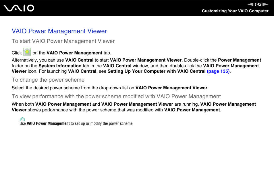 Vaio power management viewer | Sony VGN-SZ200 User Manual | Page 143 / 224