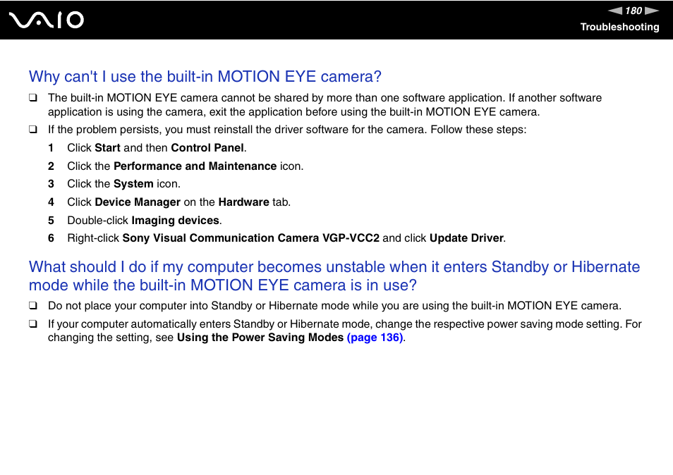 Why can't i use the built-in motion eye camera | Sony VGN-SZ200 User Manual | Page 180 / 224