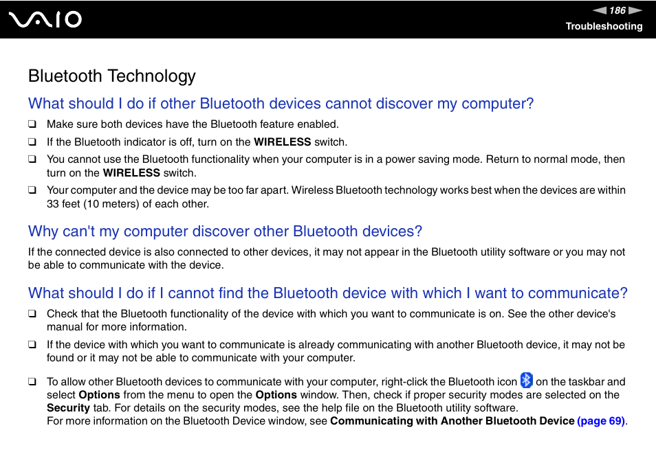 Bluetooth technology | Sony VGN-SZ200 User Manual | Page 186 / 224