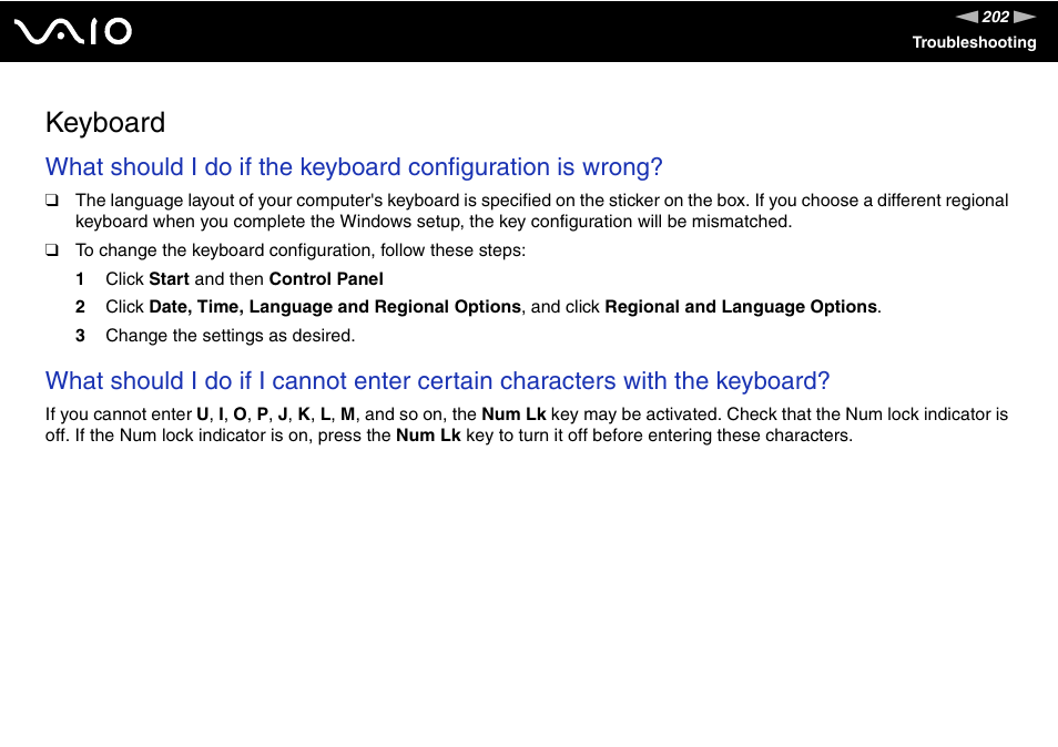 Keyboard | Sony VGN-SZ200 User Manual | Page 202 / 224