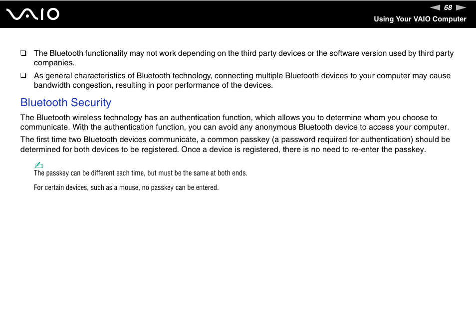 Bluetooth security | Sony VGN-SZ200 User Manual | Page 68 / 224