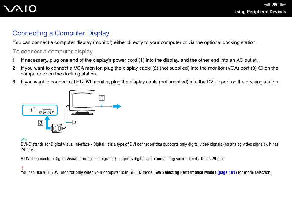 Connecting a computer display | Sony VGN-SZ200 User Manual | Page 85 / 224