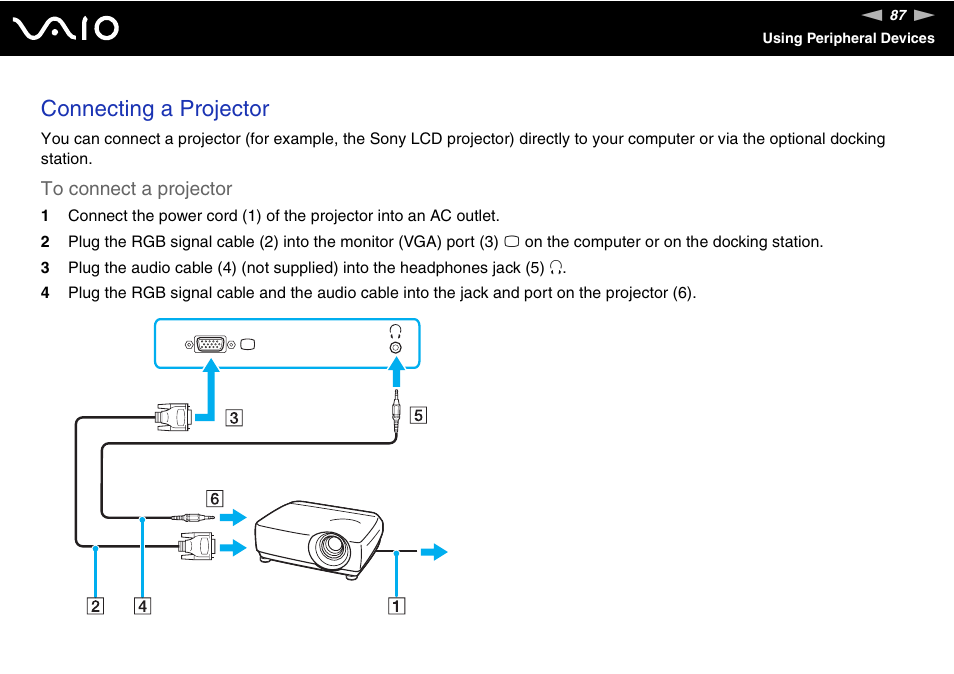 Connecting a projector | Sony VGN-SZ200 User Manual | Page 87 / 224