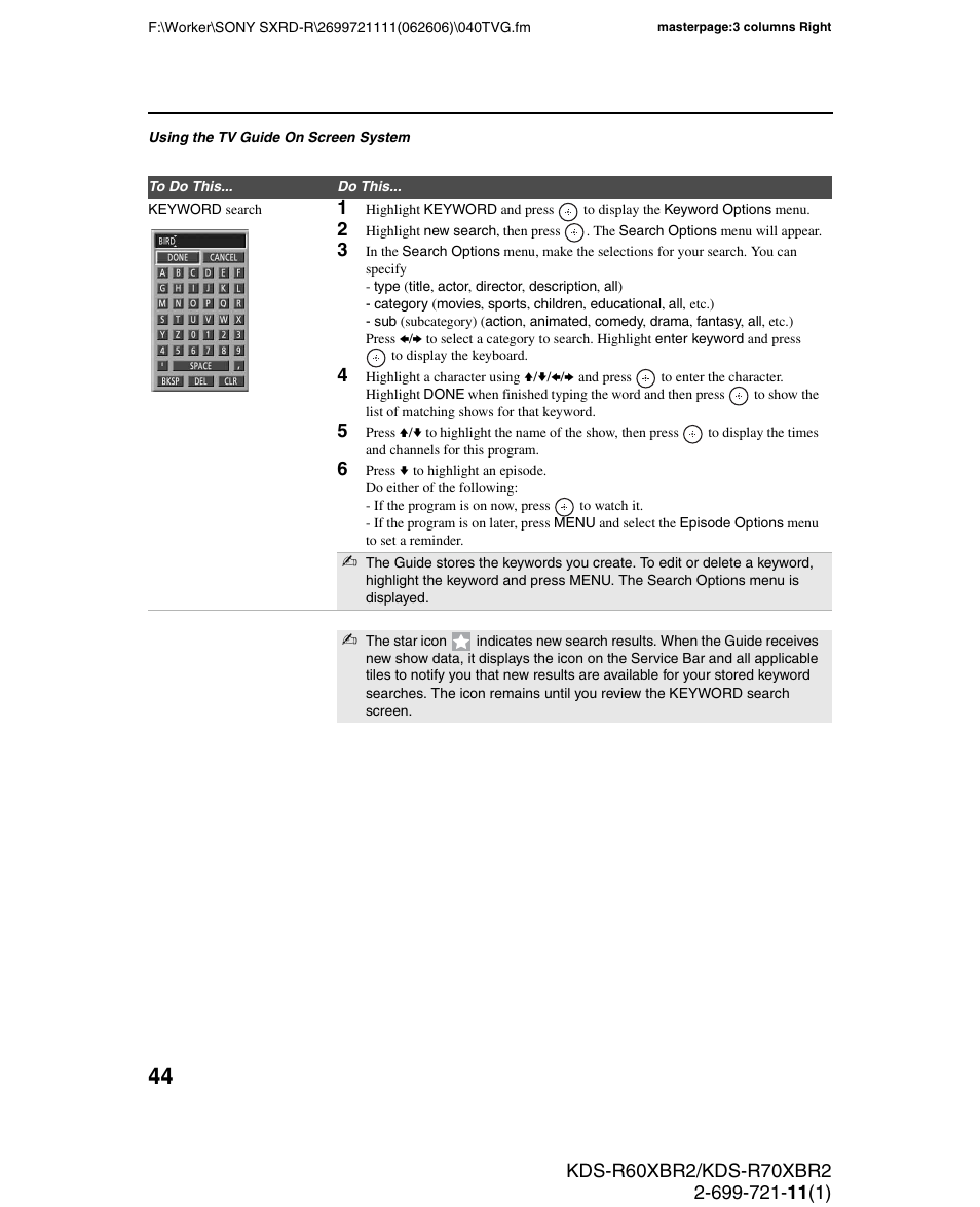 Sony GRAND WEGA KDS-R70XBR2 User Manual | Page 44 / 83