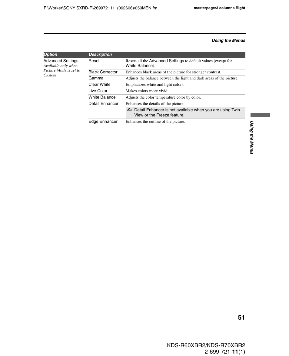 Sony GRAND WEGA KDS-R70XBR2 User Manual | Page 51 / 83