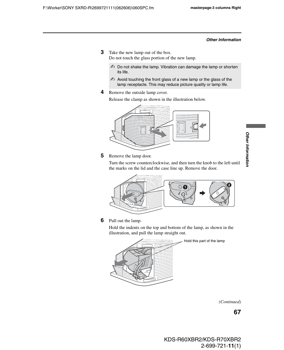 Sony GRAND WEGA KDS-R70XBR2 User Manual | Page 67 / 83