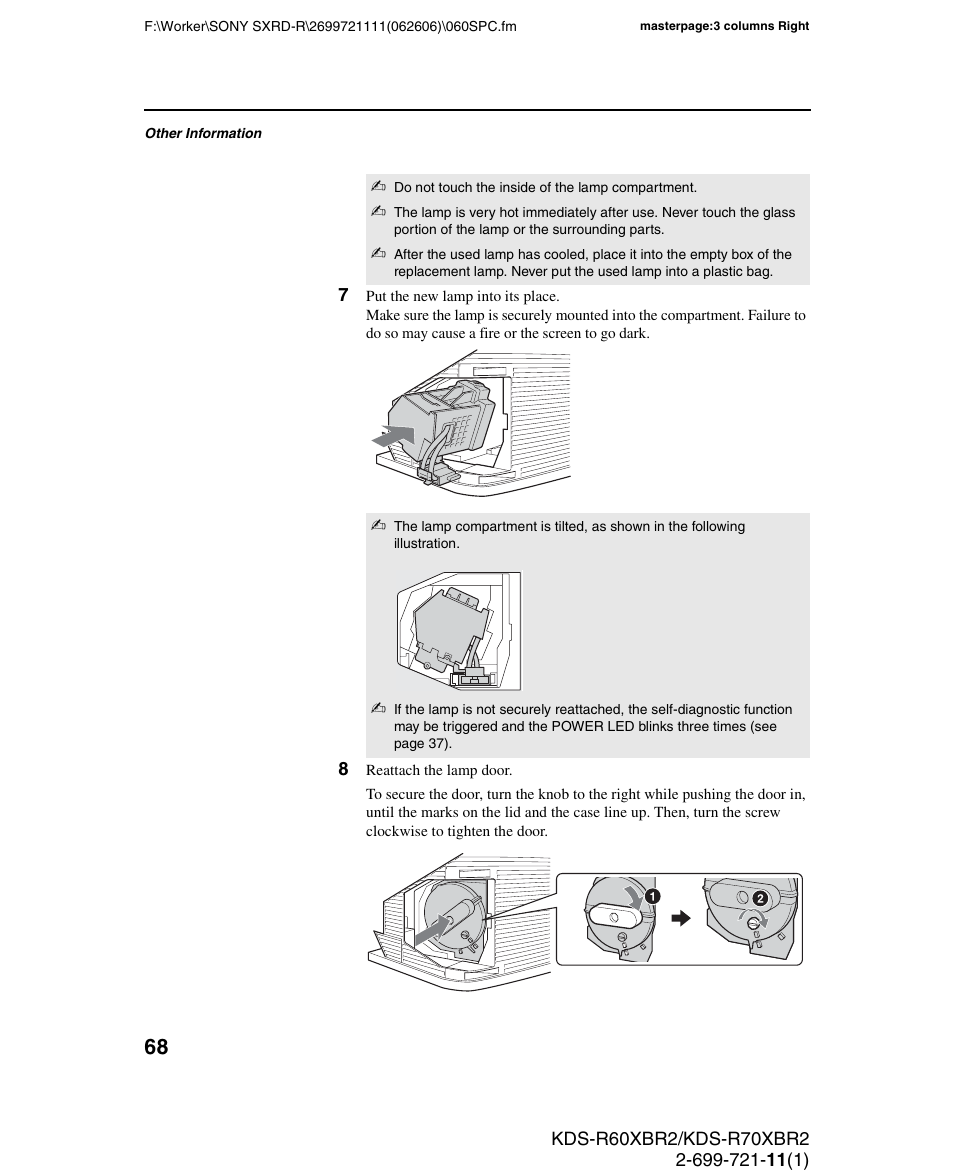 Sony GRAND WEGA KDS-R70XBR2 User Manual | Page 68 / 83