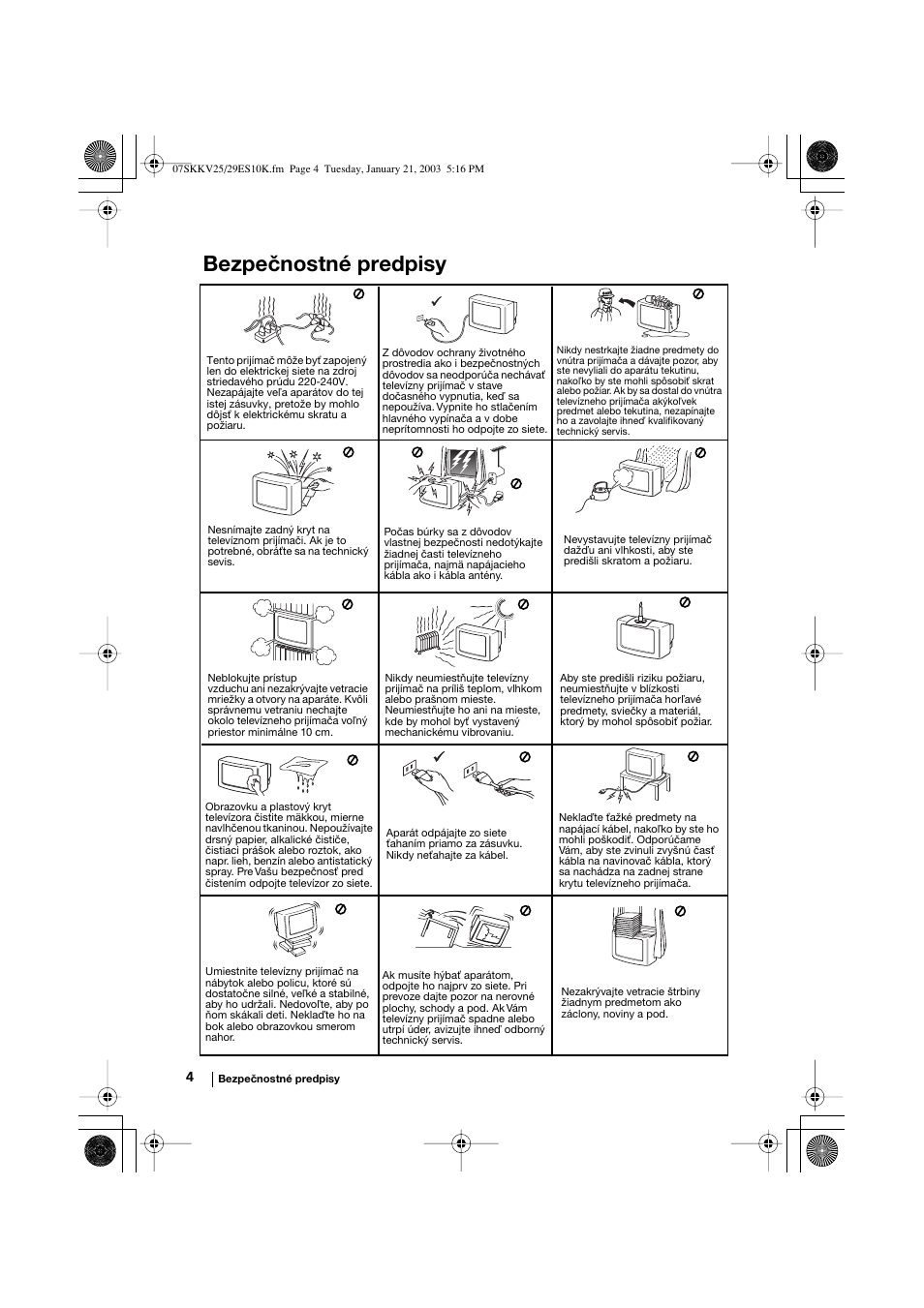 Bezpečnostné predpisy | Sony KV-25RE10K User Manual | Page 124 / 142