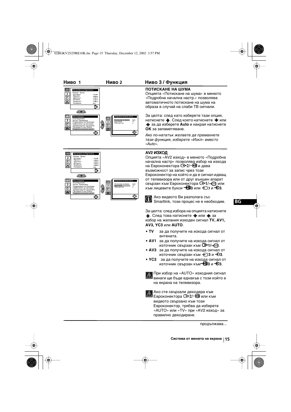 Ниво, Ниво 3 / функция | Sony KV-25RE10K User Manual | Page 35 / 142