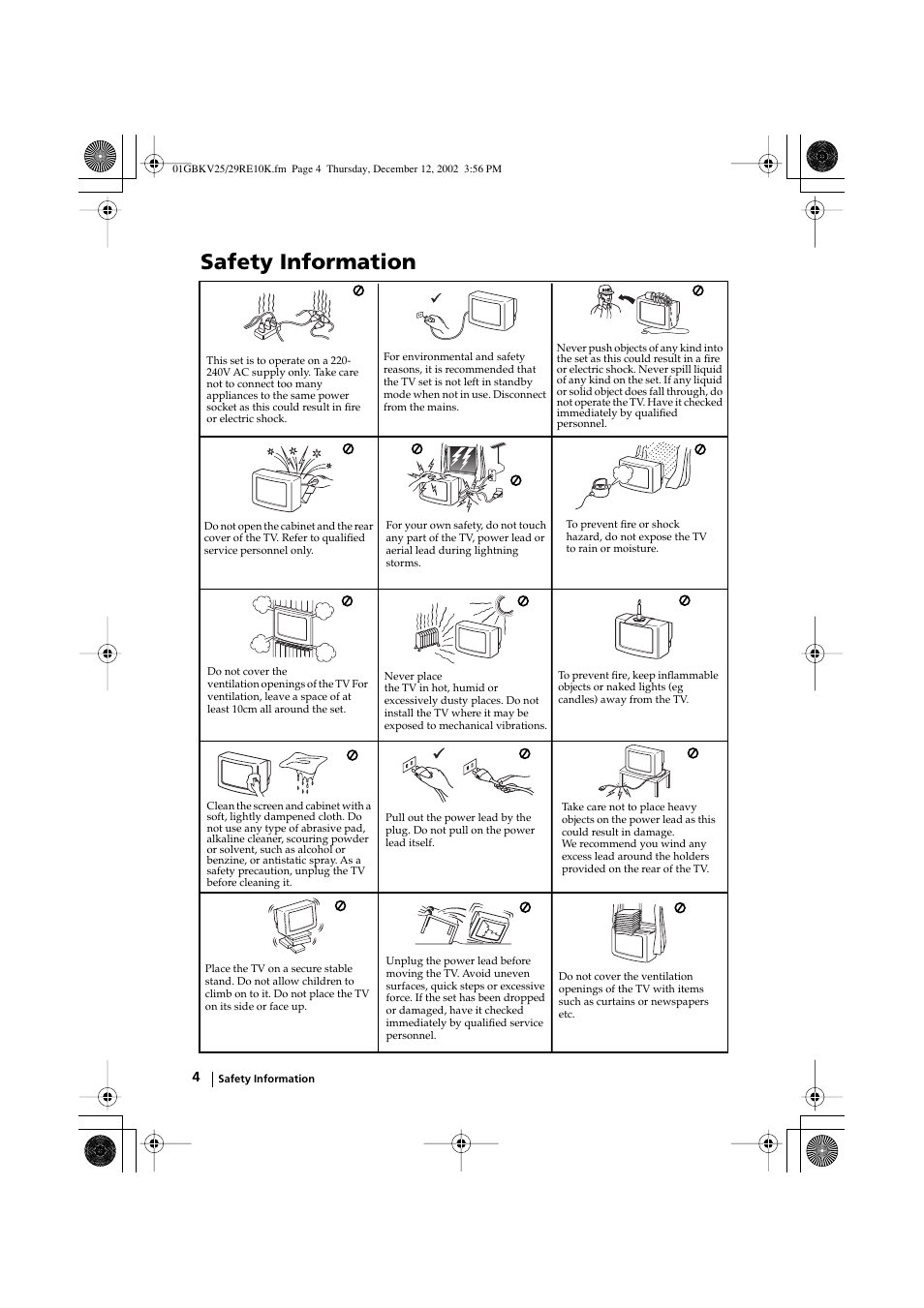 Safety information | Sony KV-25RE10K User Manual | Page 4 / 142