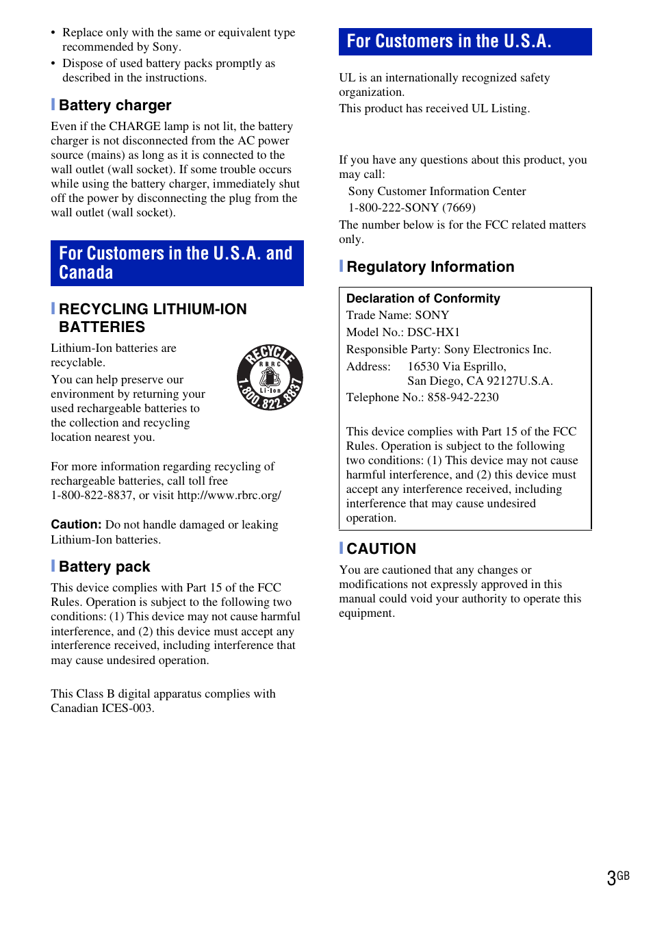 Sony Cyber-shot DSC-HX1 User Manual | Page 3 / 76
