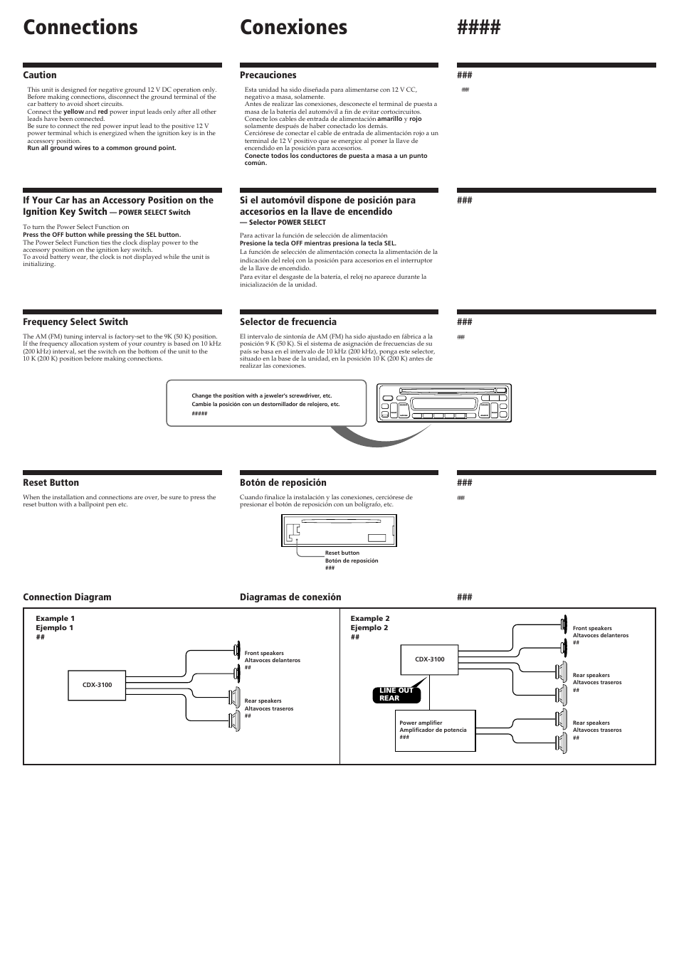 Conexiones, Connections | Sony CDX-3100 User Manual | Page 3 / 4