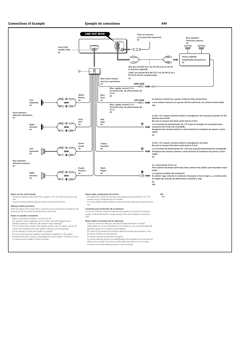 Connections of example ejemplo de conexiónes | Sony CDX-3100 User Manual | Page 4 / 4