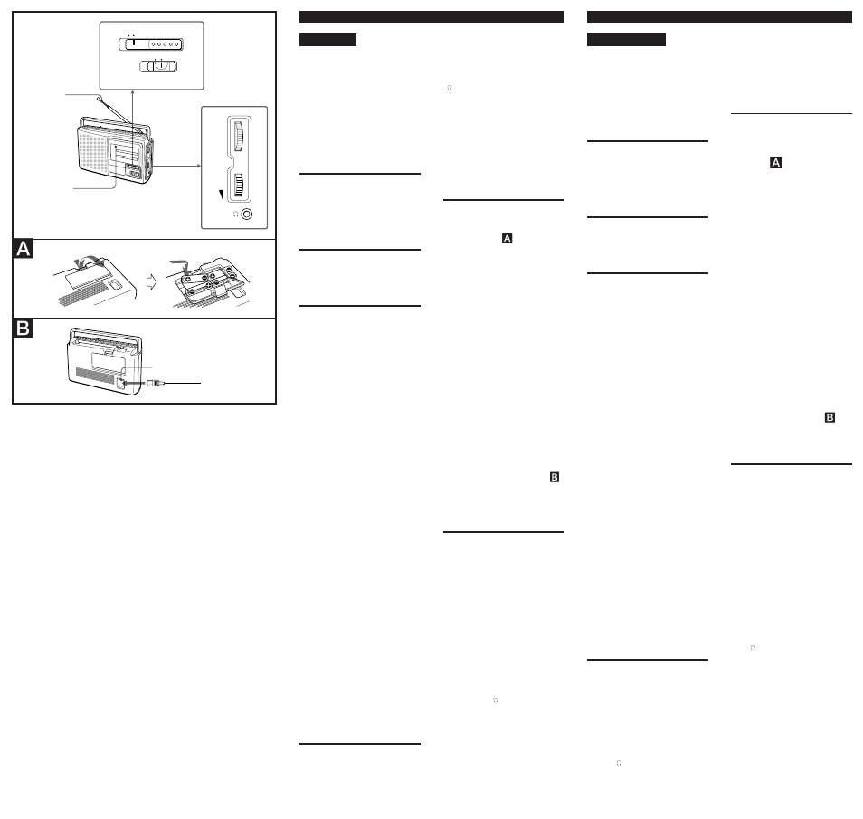 Stromversorgung, Radiobetrieb, Vor dem betrieb | Merkmale, Sicherheitsmaßnahmen, Technische daten, Funcionamiento de la radio, Antes de comenzar, Características, Precauciones | Sony ICF-28 User Manual | Page 2 / 2
