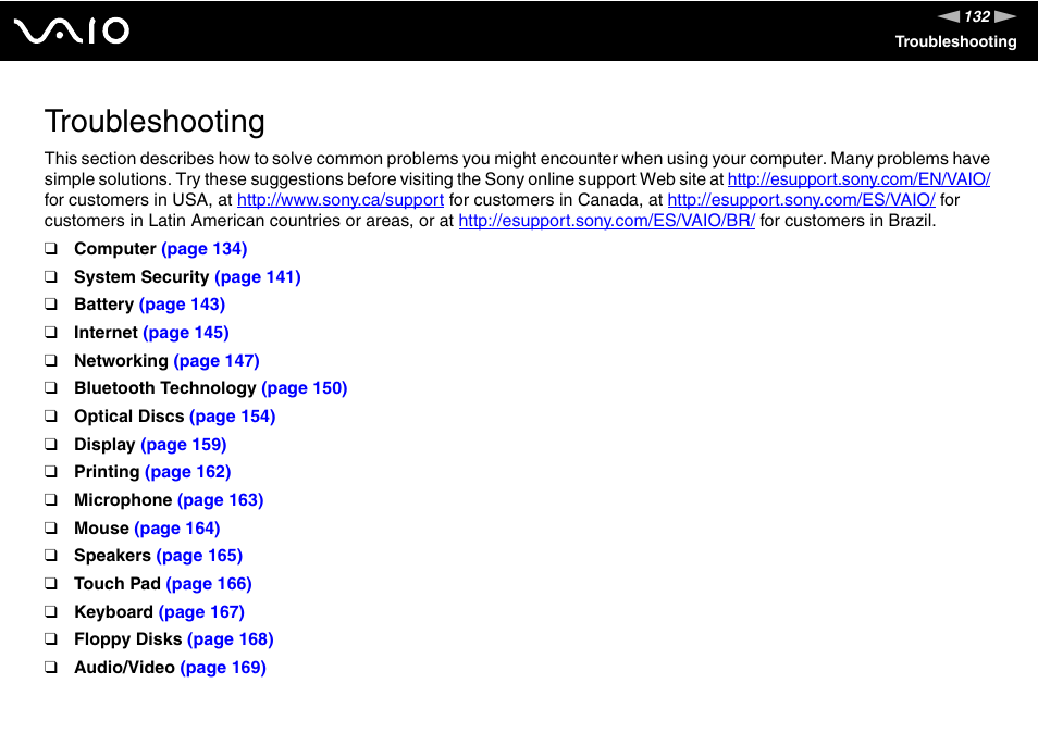 Troubleshooting | Sony VGN-C100 User Manual | Page 132 / 192