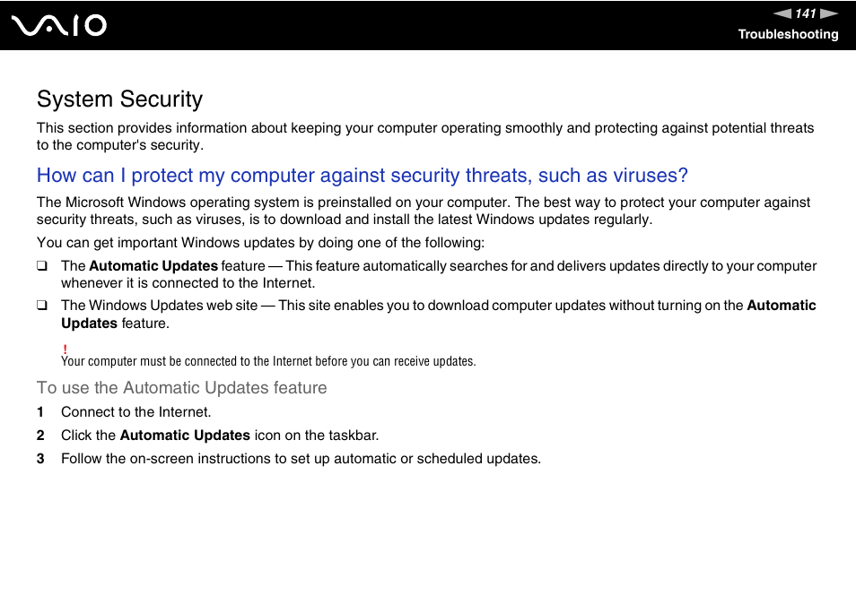 System security | Sony VGN-C100 User Manual | Page 141 / 192