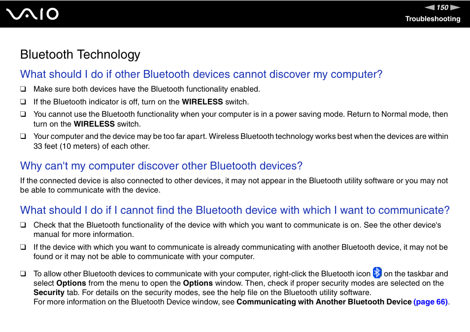 Bluetooth technology | Sony VGN-C100 User Manual | Page 150 / 192