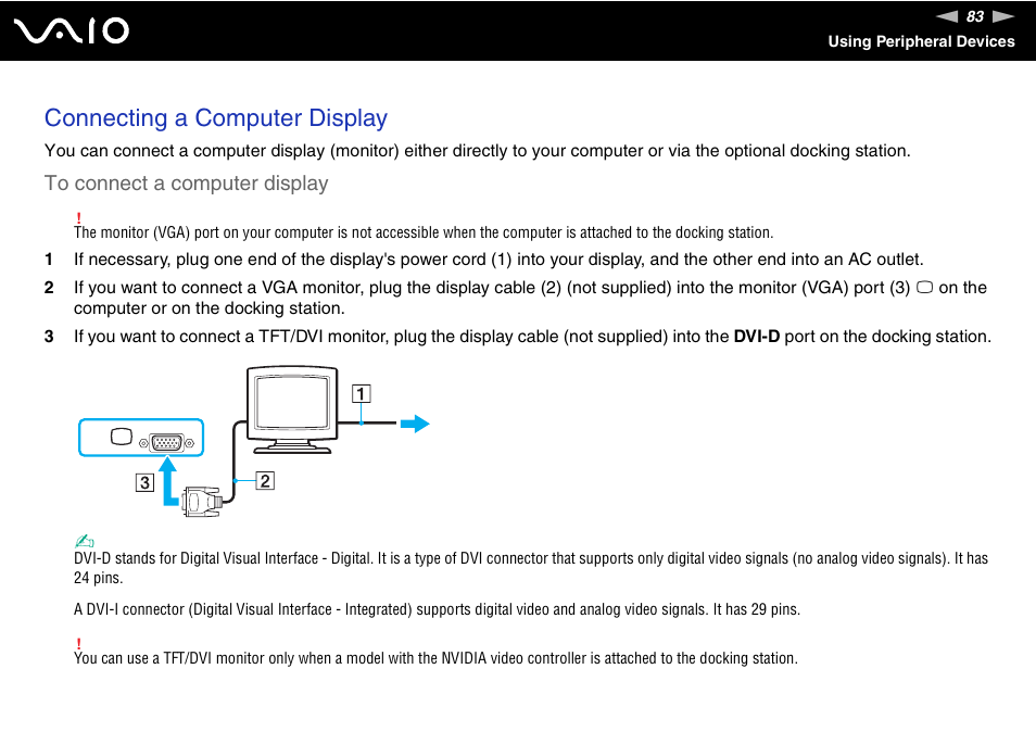 Connecting a computer display | Sony VGN-C100 User Manual | Page 83 / 192