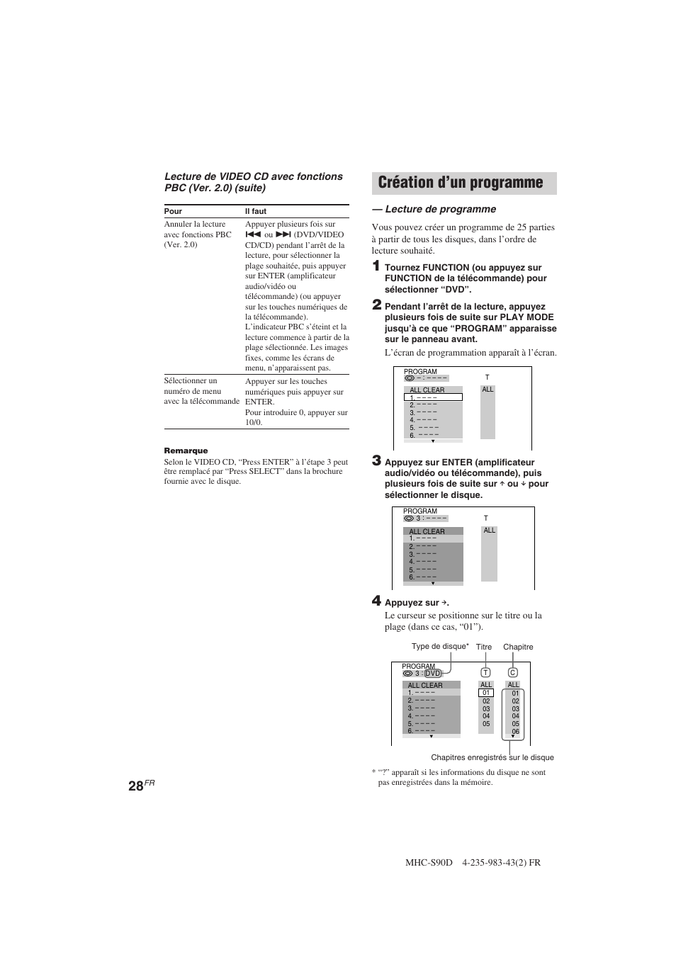 Création d’un programme | Sony MHC-S90D User Manual | Page 104 / 228