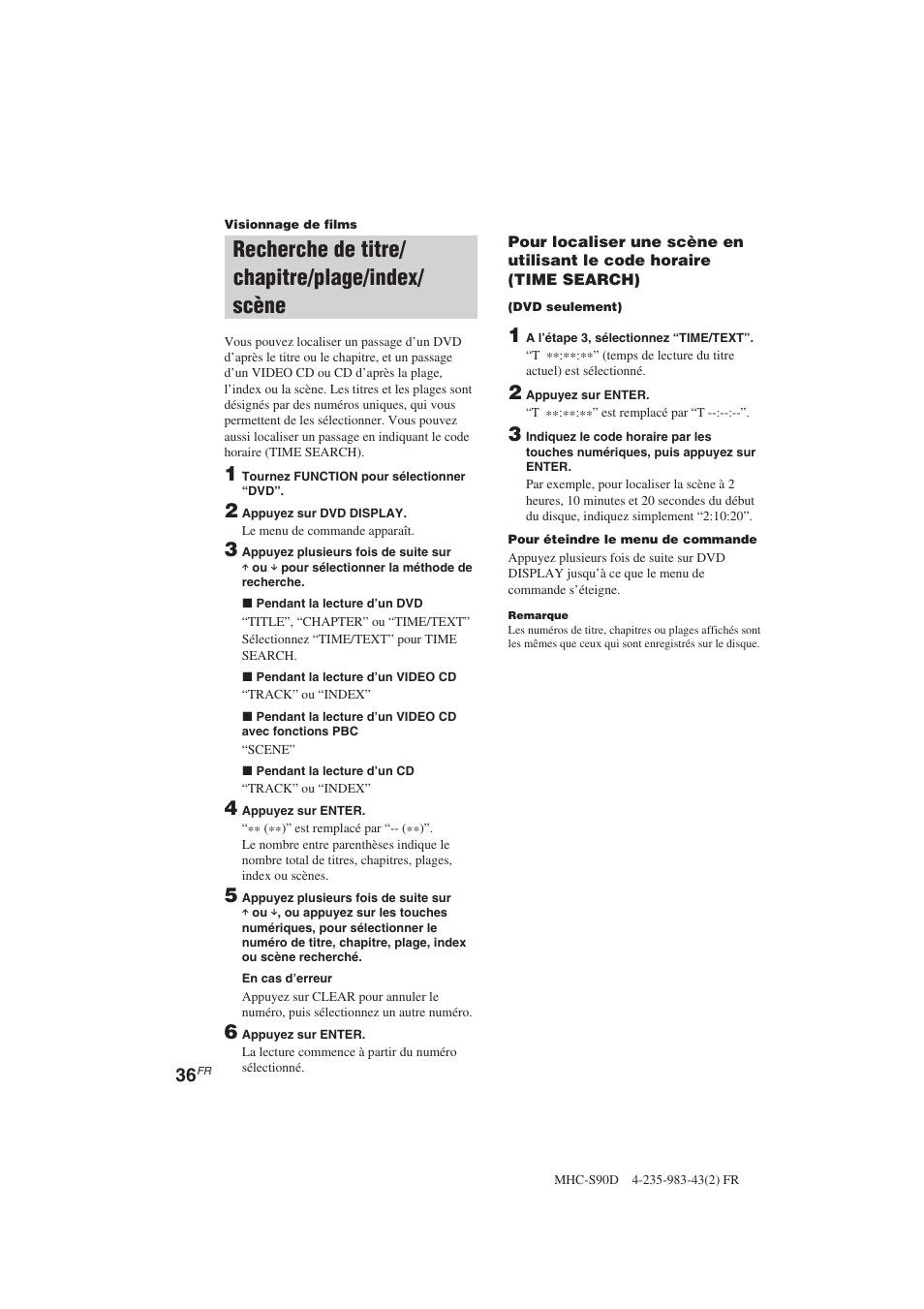 Recherche de titre/ chapitre/plage/index/ scène | Sony MHC-S90D User Manual | Page 112 / 228