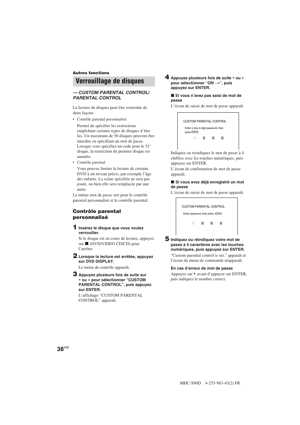 Verrouillage de disques | Sony MHC-S90D User Manual | Page 114 / 228