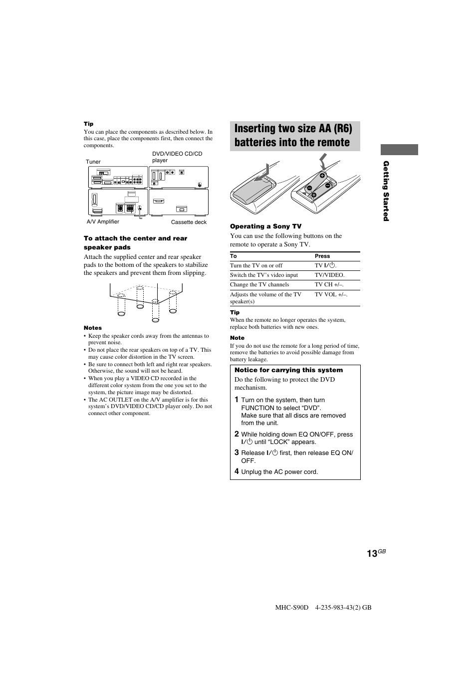 Sony MHC-S90D User Manual | Page 13 / 228